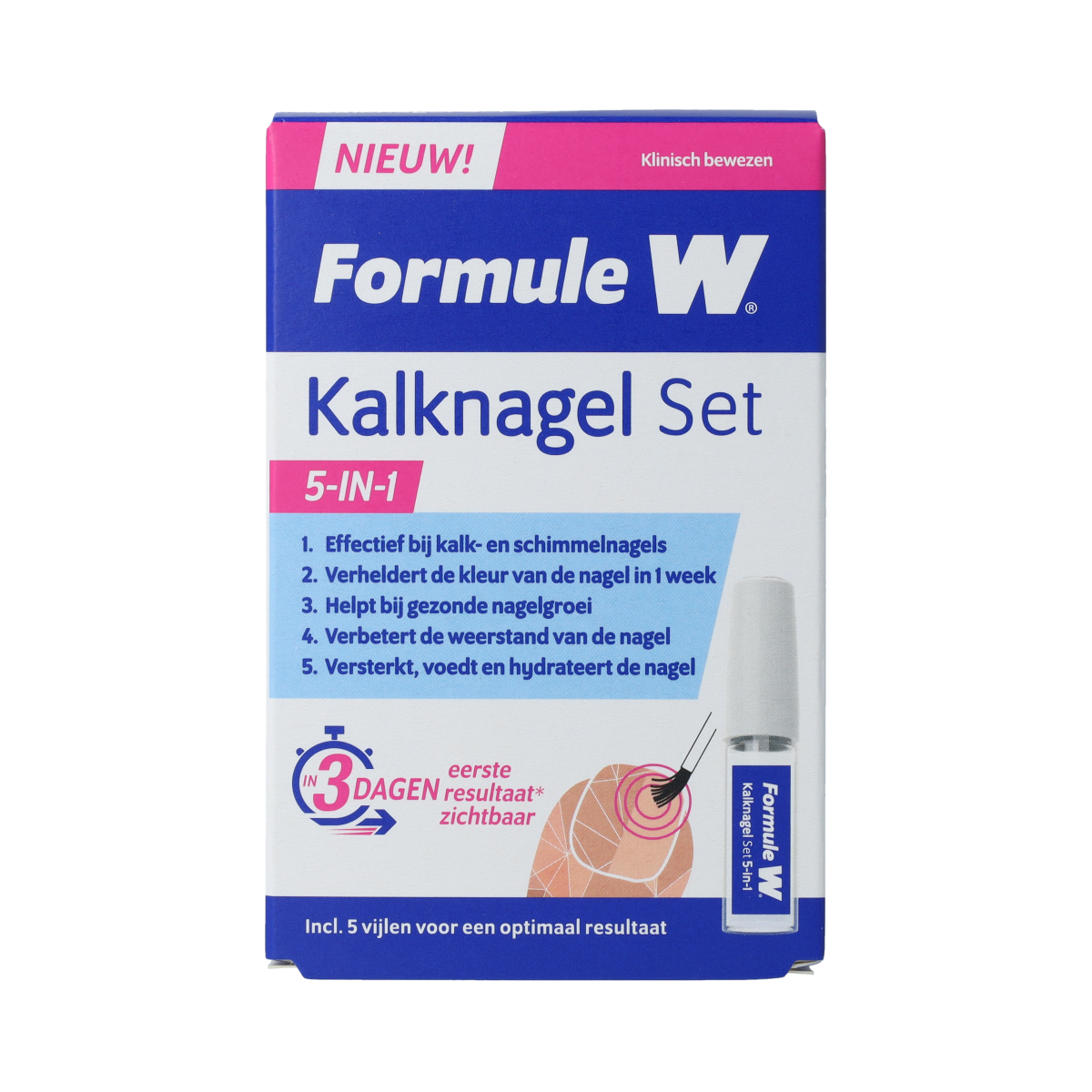 Formule W Kalknagel 5-in-1 set for toenail care, includes tools for treating and preventing nail fungus and damaged nails.