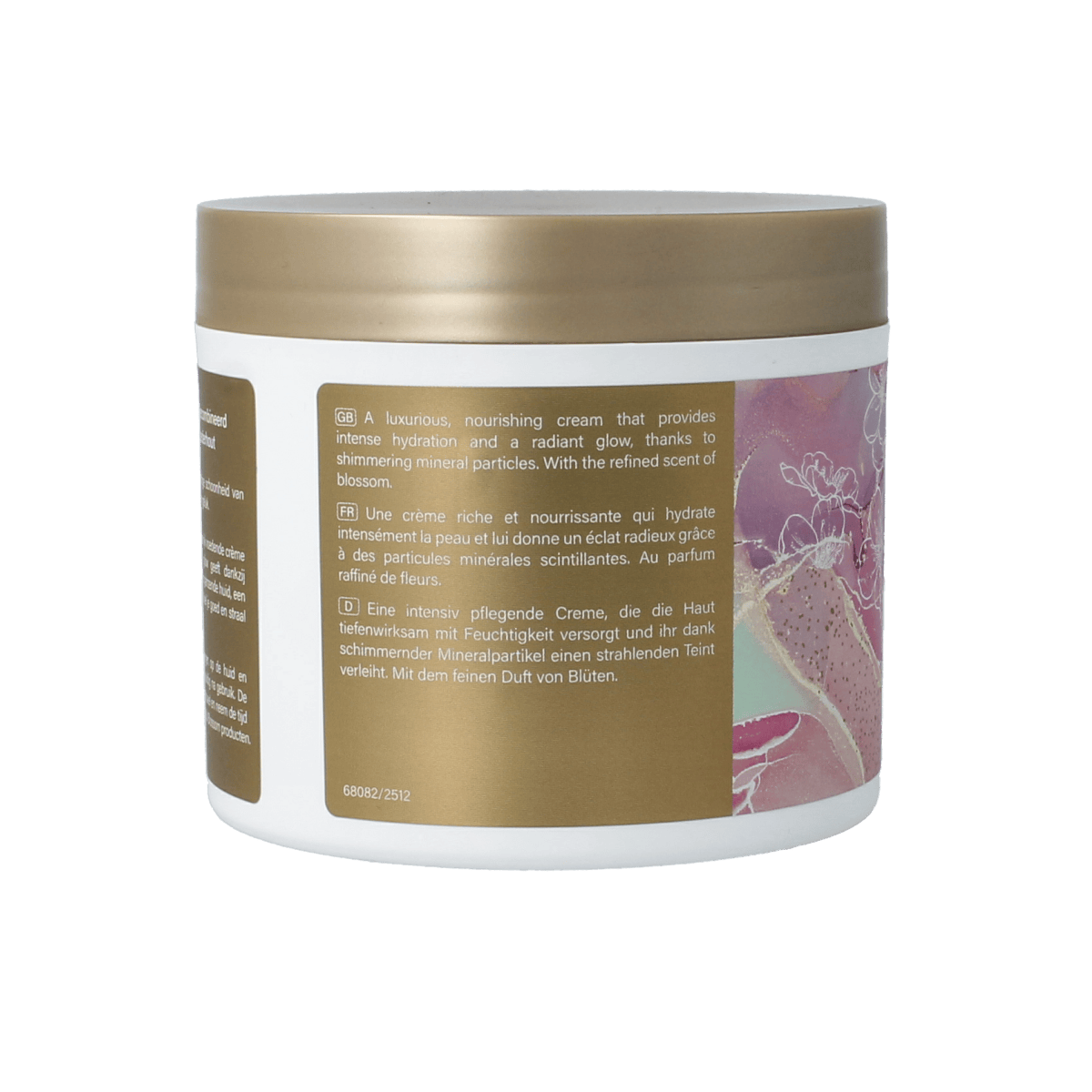 Therme Mindful Blossom shimmer body butter jar showing the label and creamy, luxurious body care texture.