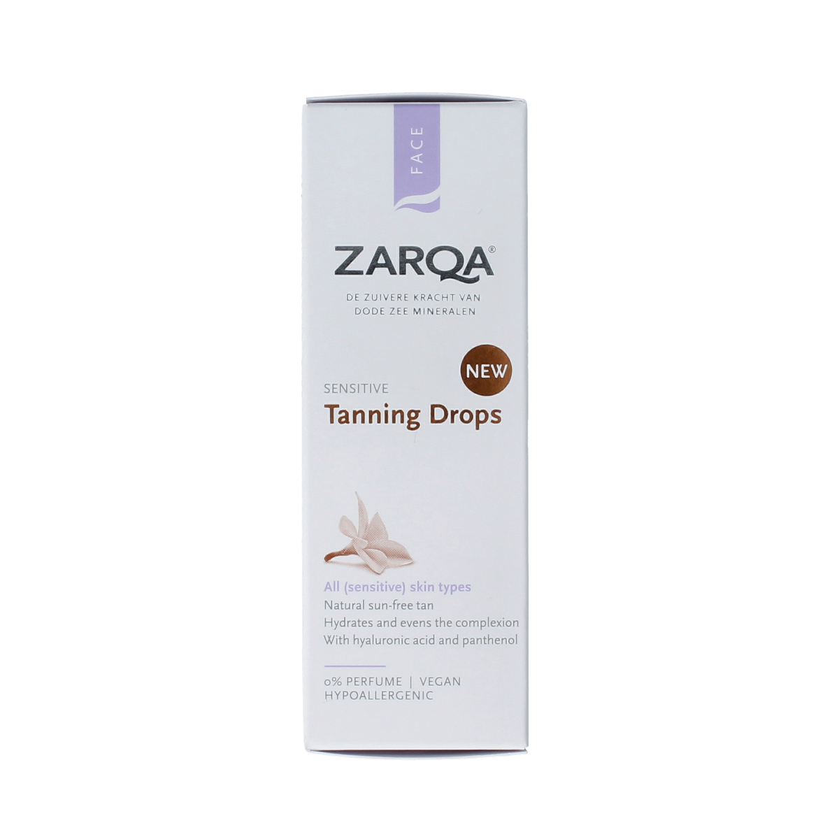 Zarqa Tanning Drops Sensitive 30ml bottle with dropper for natural sunless tanning, designed for sensitive skin.