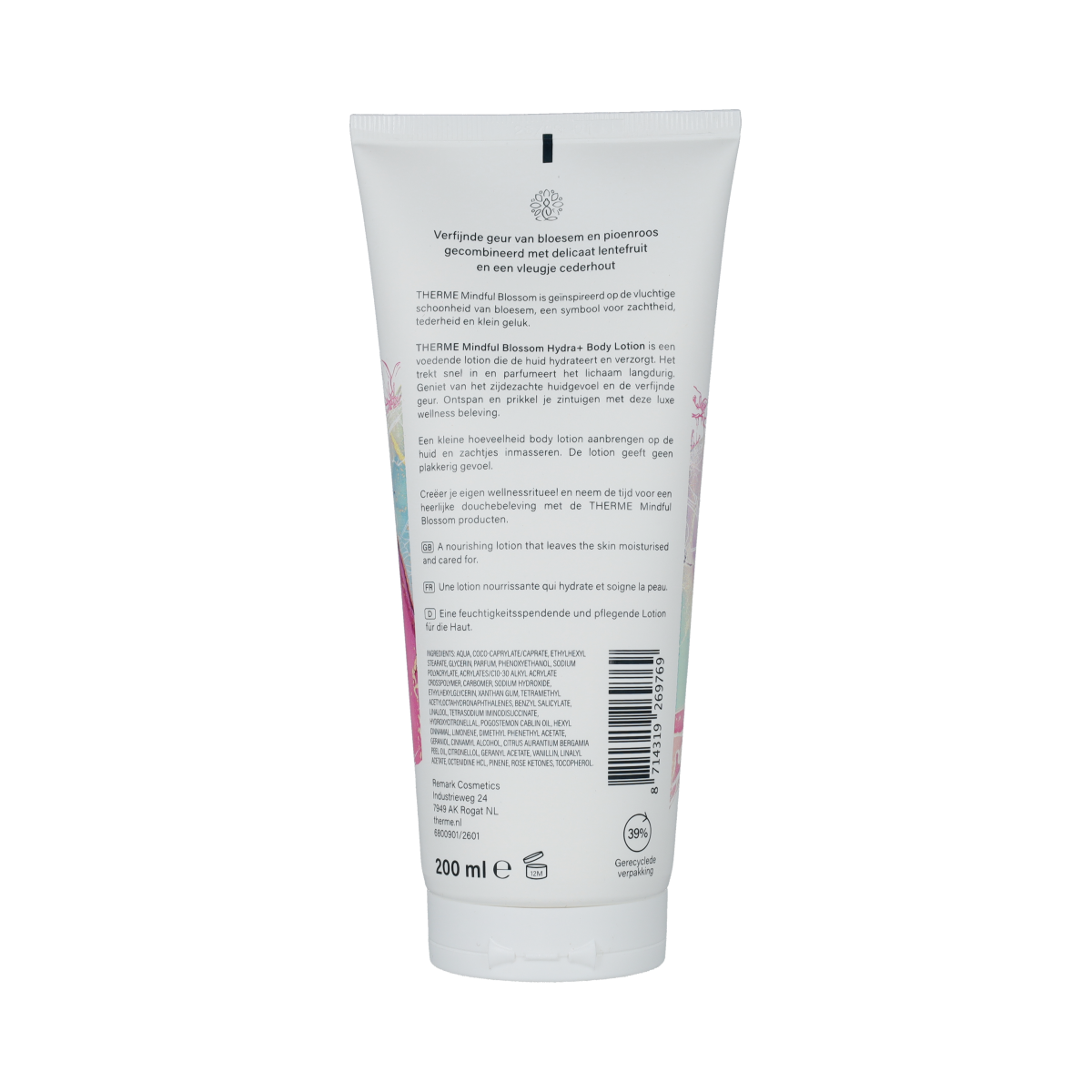 Therme Mindful Blossom Body Lotion in 200ml bottle, featuring floral scent and smooth moisturizing formula.
