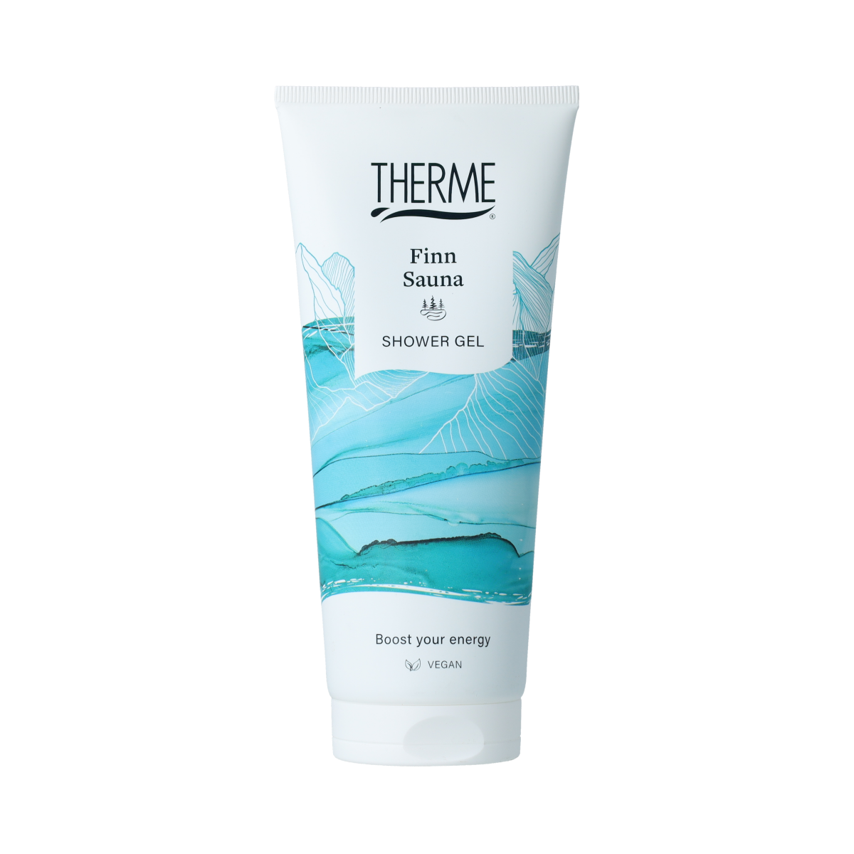 Therme Finn Sauna Shower Gel 200ml bottle featuring a sleek design for body care and cleansing.