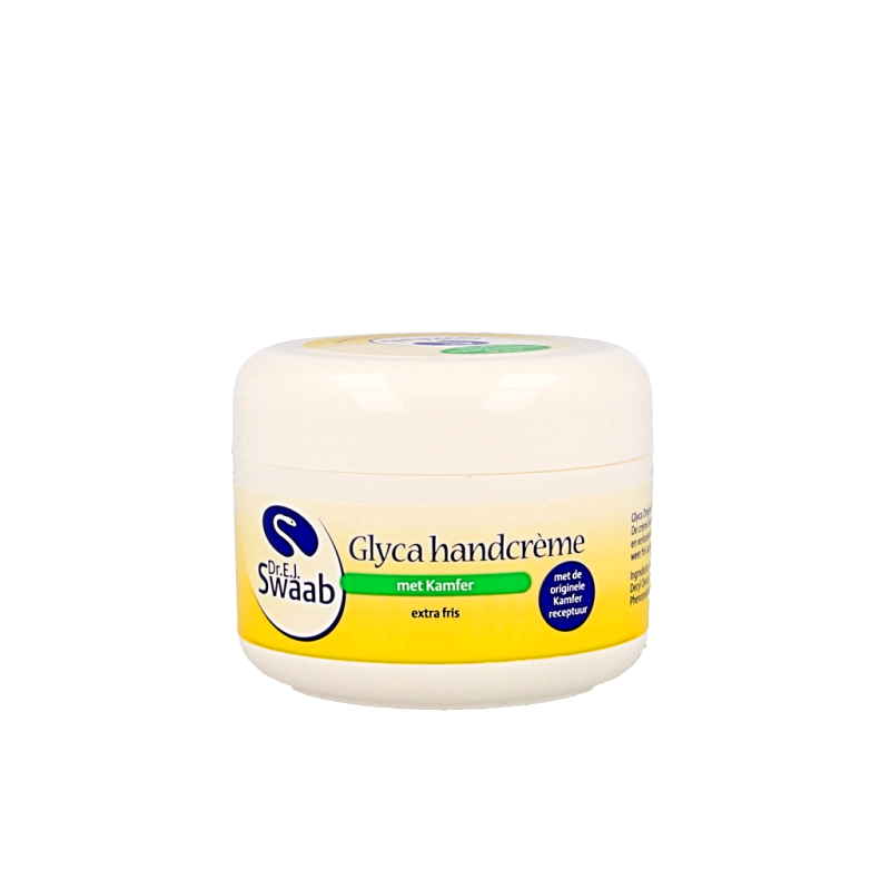 Dr. Swaab Handcreme with glyca met kamfer, 100ml, a nourishing hand care product in a white tube with blue cap.