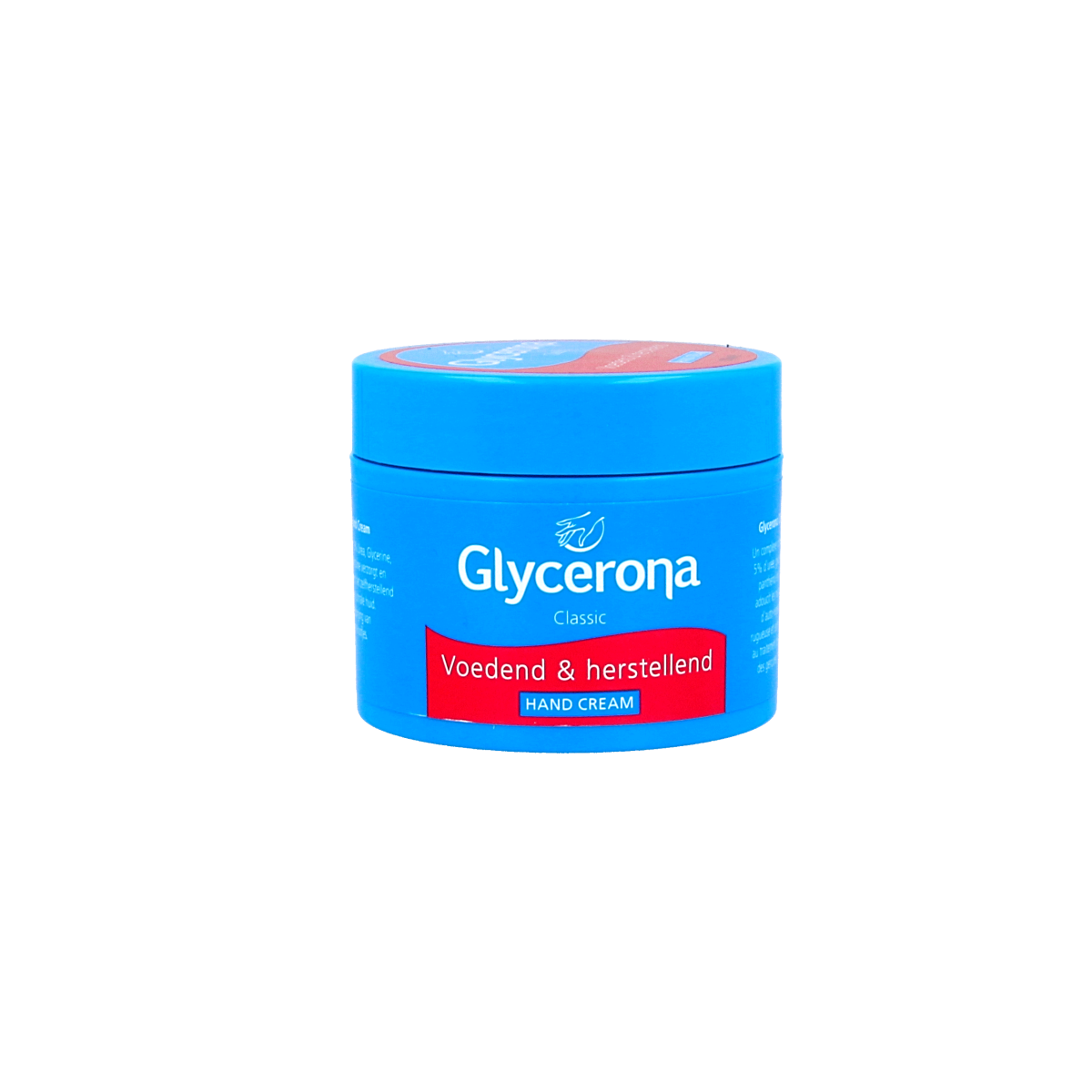 Glycerona handcreme in a classic pot, 150ml, moisturizes and cares for hands with a smooth, creamy texture.