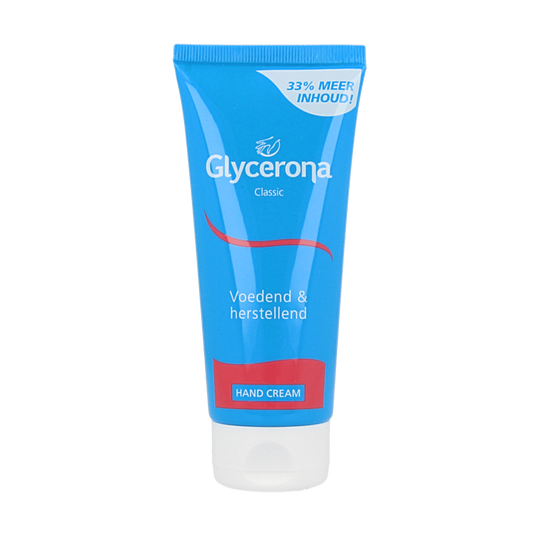Glycerona Handcreme classic tube, 100ml, moisturizing hand care with smooth, nourishing formula, in a white tube with blue accents.