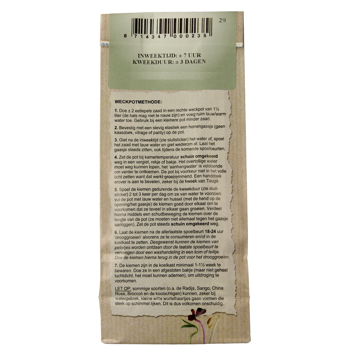 Organic fenugreek sprout seeds by Peuleschil in 130g package, displayed with fresh potatoes, vegetables, and fruits.