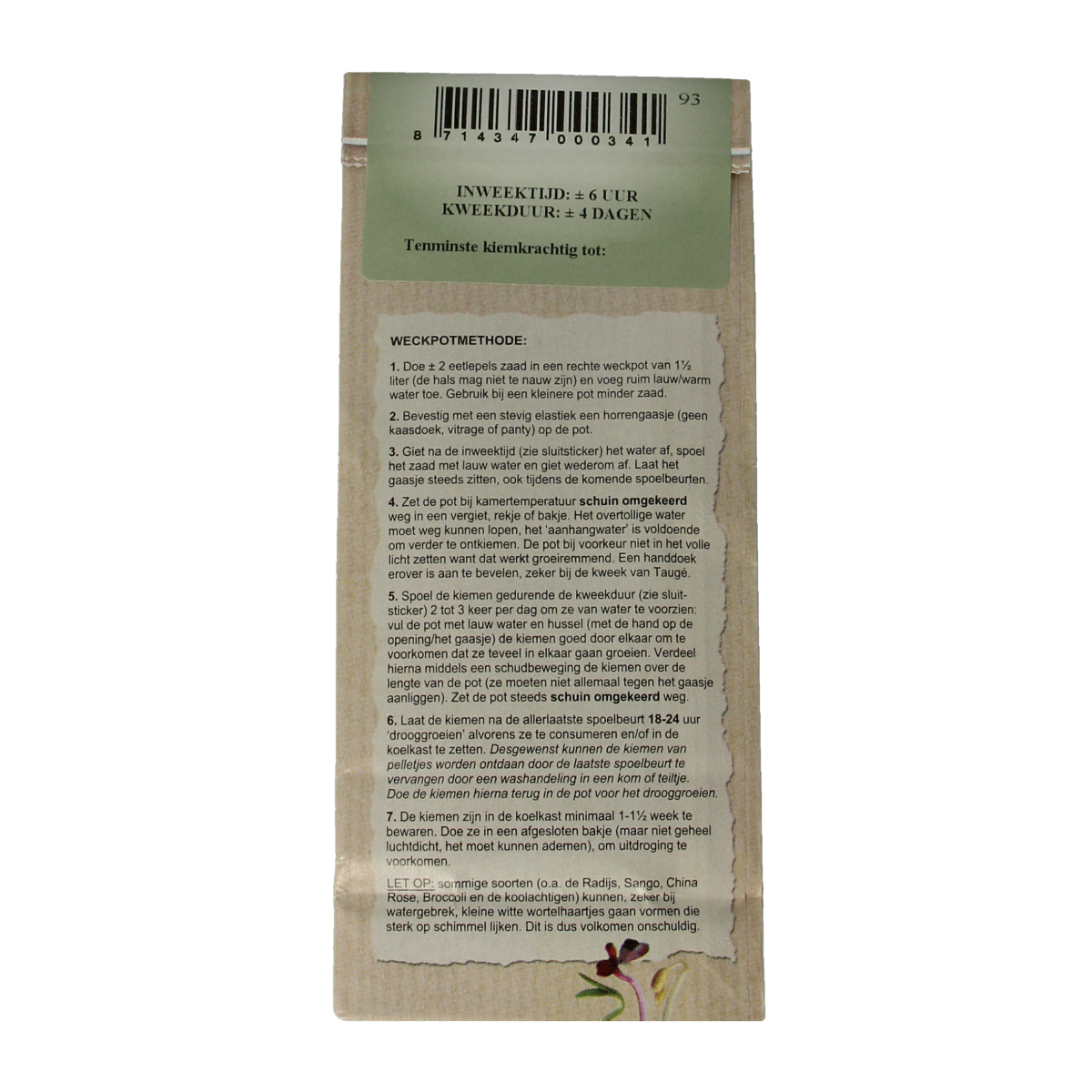 Organic alfalfa sprout seeds from Peuleschil, 140g, for growing fresh, nutritious alfalfa at home.