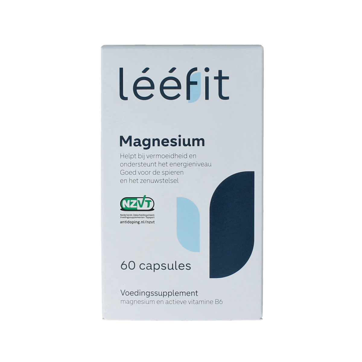 Leefit Magnesium mineral capsules bottle with label showing 60 capsules, close-up of supplement container.