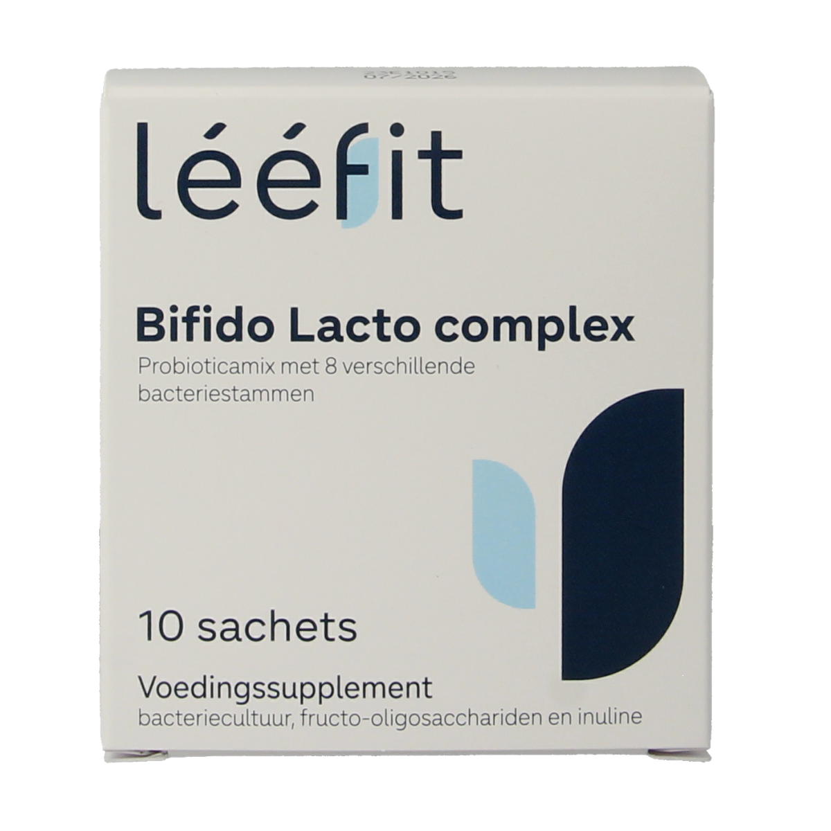 Leefit Bifido Lacto Complex probiotic sachets featuring micro-organismen for digestive health, with 10 sachets in the package.