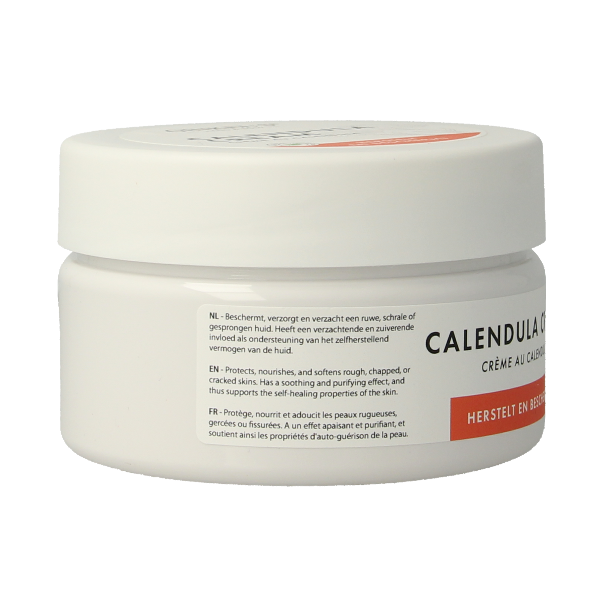 Ginkel's Calendula creme 200ml jar with lid, for body skincare, featuring a white container with colorful label and product details.