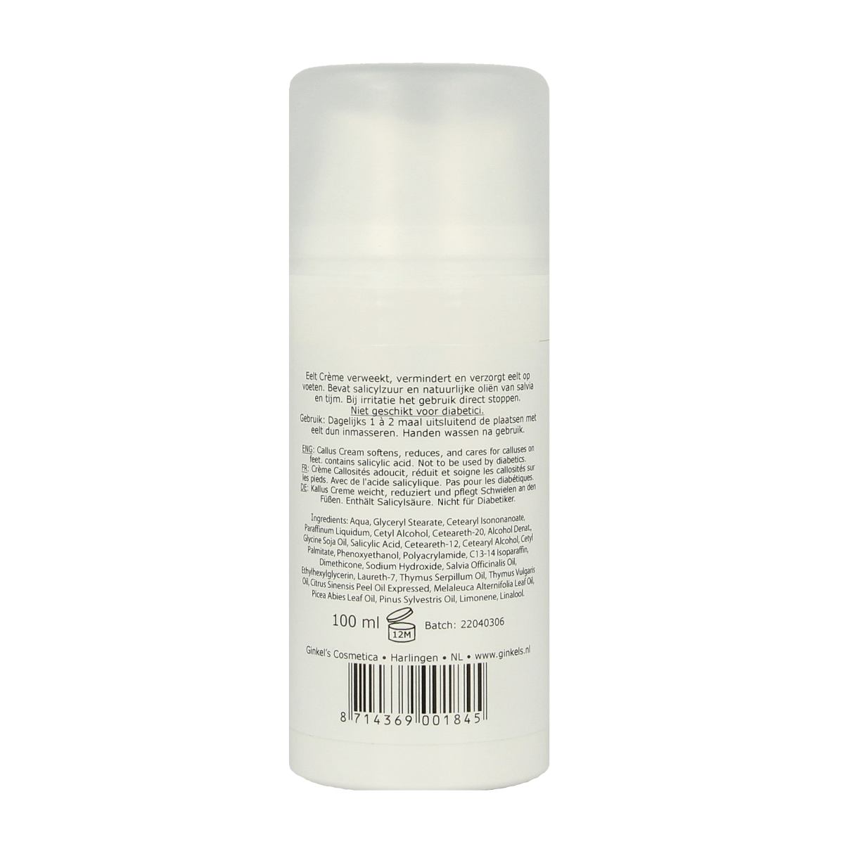 Ginkel's Eeltcreme extra foot care cream in a 100ml tube, designed for nourishing and softening dry, rough skin on feet.