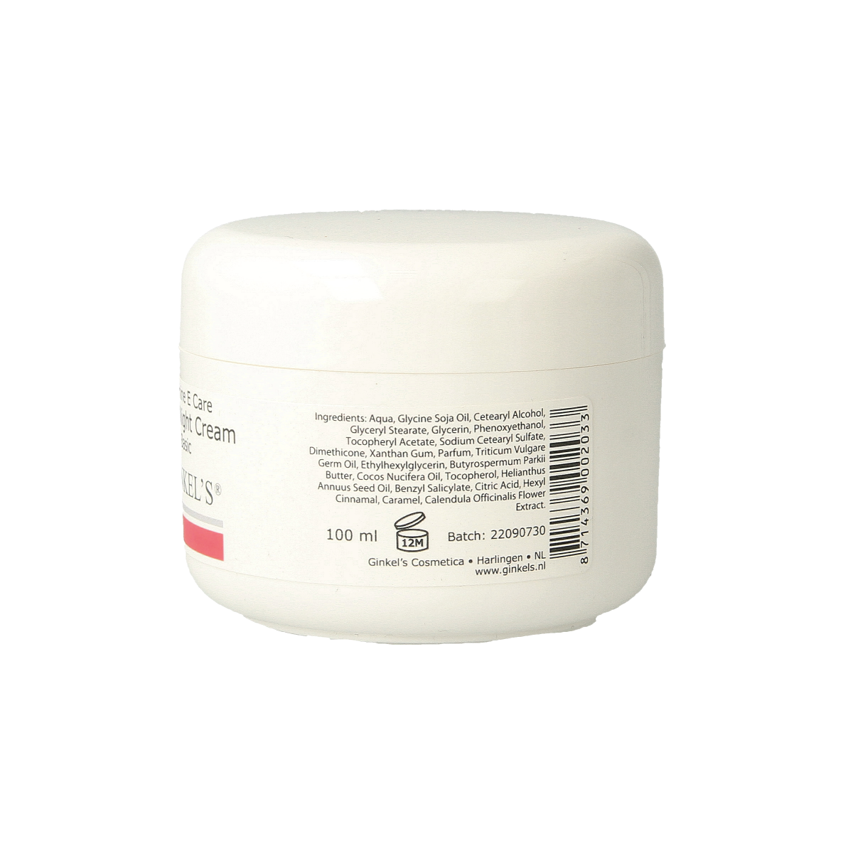 P20 Vitamine E day and night cream with softgel capsules for facial skincare, featuring a jar of cream and softgel bottles.