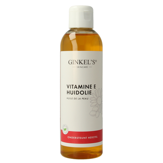Ginkel's Vitamine E huidolie in 200ml bottle, natural body care product with vitamin E for nourishing skin.