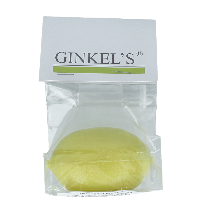 Ginkel's Ossengal citroen zeep 100 gram, natural soap bar with lemon scent, wrapped in paper packaging.