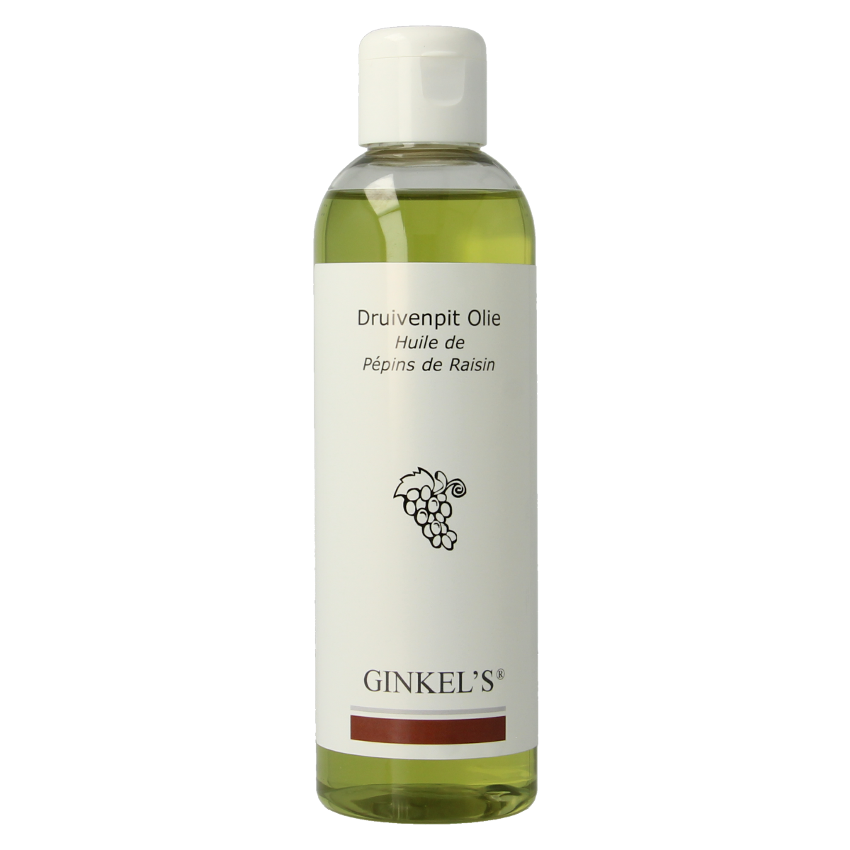 Ginkel's Druivenpitolie body care bottle, 200ml, natural grape seed oil for skin nourishment and skincare.