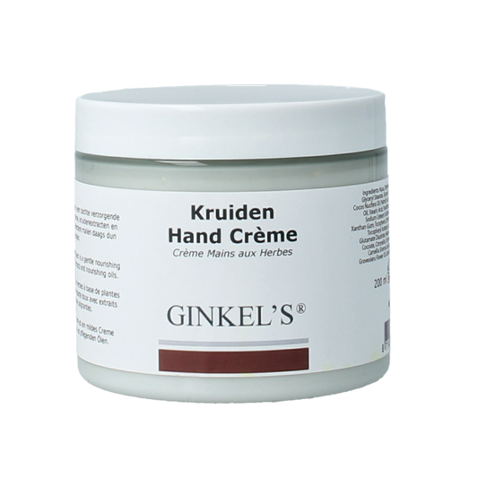 Ginkel's Kruiden handcreme in 200ml tube, hand care product with herbal ingredients, shown in a close-up image.