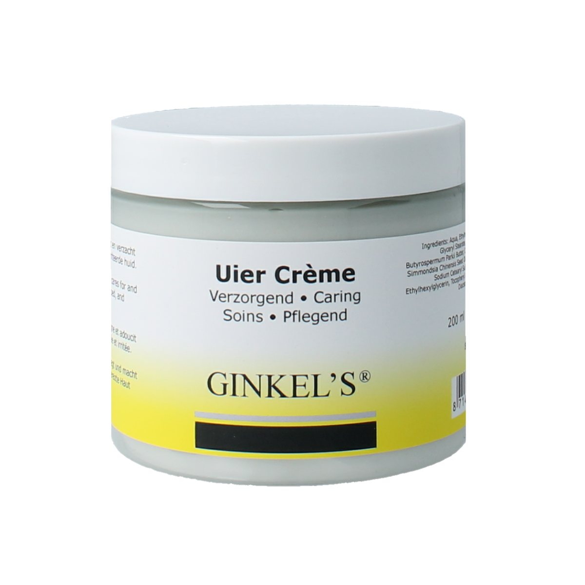 Ginkel's Uiercreme verzorgend body cream in 200ml jar, providing nourishing skincare for the body.