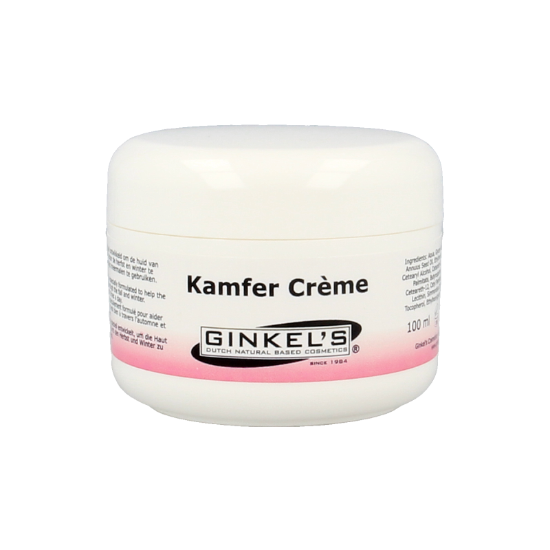 Ginkel's Kamfercreme 100ml hand care cream in a white tube with blue accents, designed for nourishing and soothing hands.