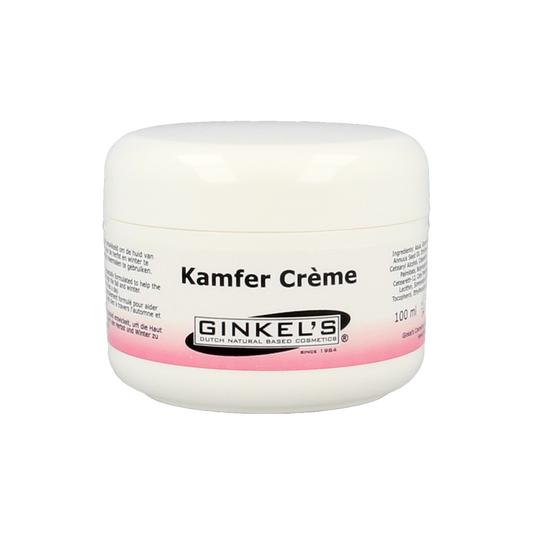 Ginkel's Kamfercreme 100ml hand care cream in a white tube with blue accents, designed for nourishing and soothing hands.