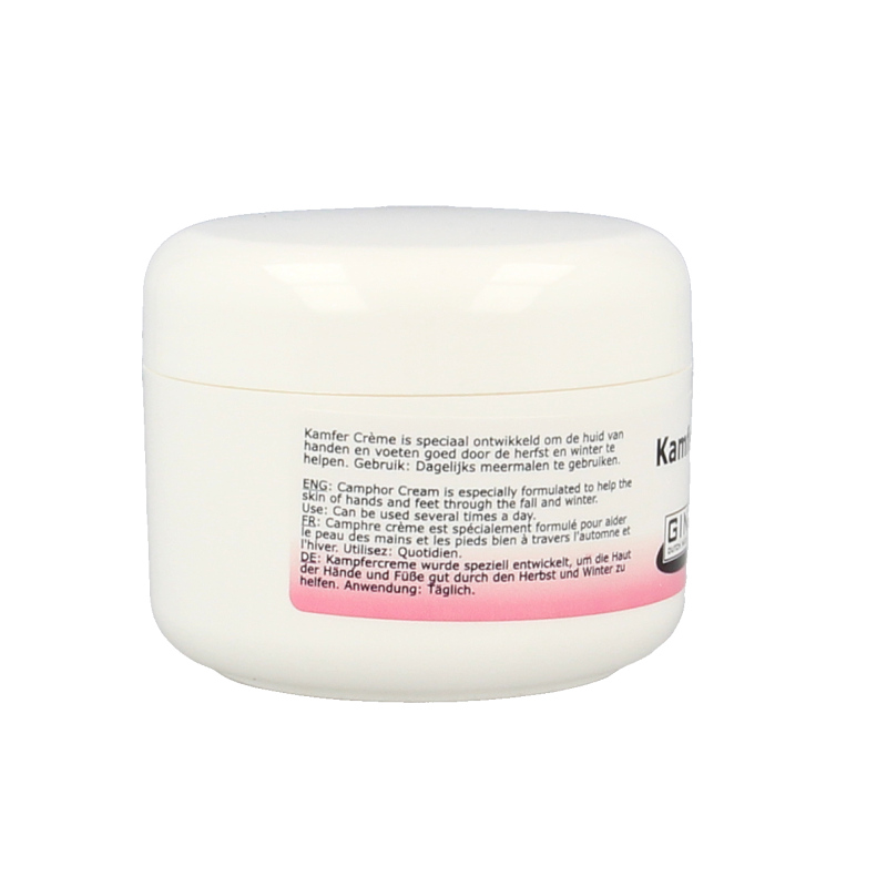 Ginkel's Kamfercreme 100ml hand care tube with white cap and label, used for nourishing and soothing dry skin.