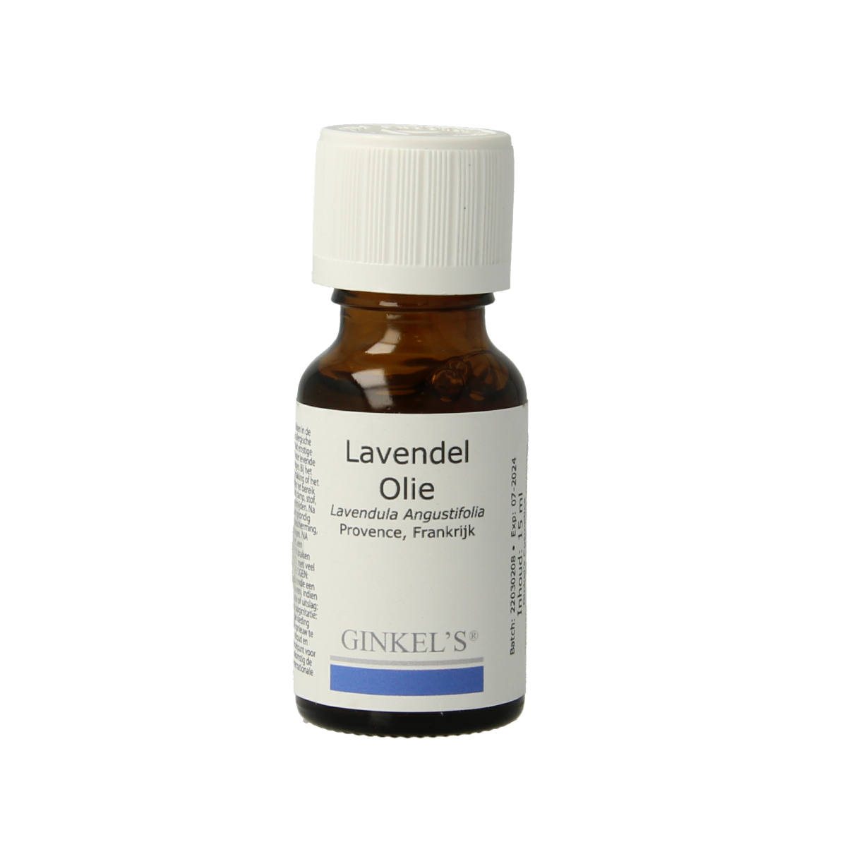 Ginkel's Lavendelolie Provence 15ml bottle of aromatic lavender essential oil, showing the product label and packaging.