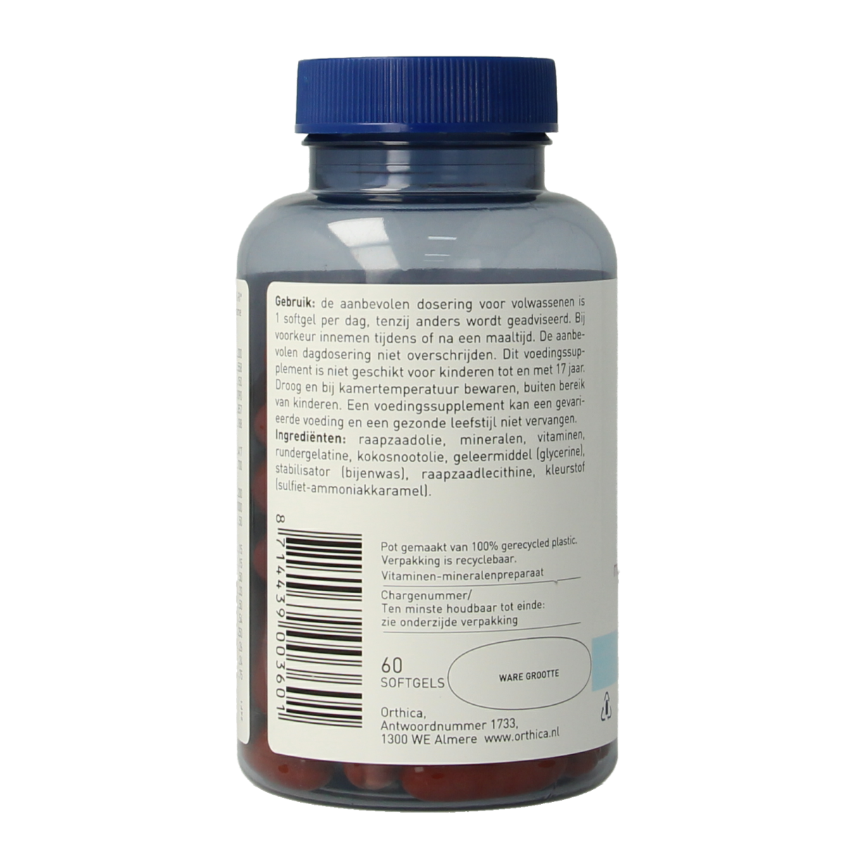 Orthica Multi Soft 60 softgel capsules, a multivitamin supplement with softgel form for overall health support.