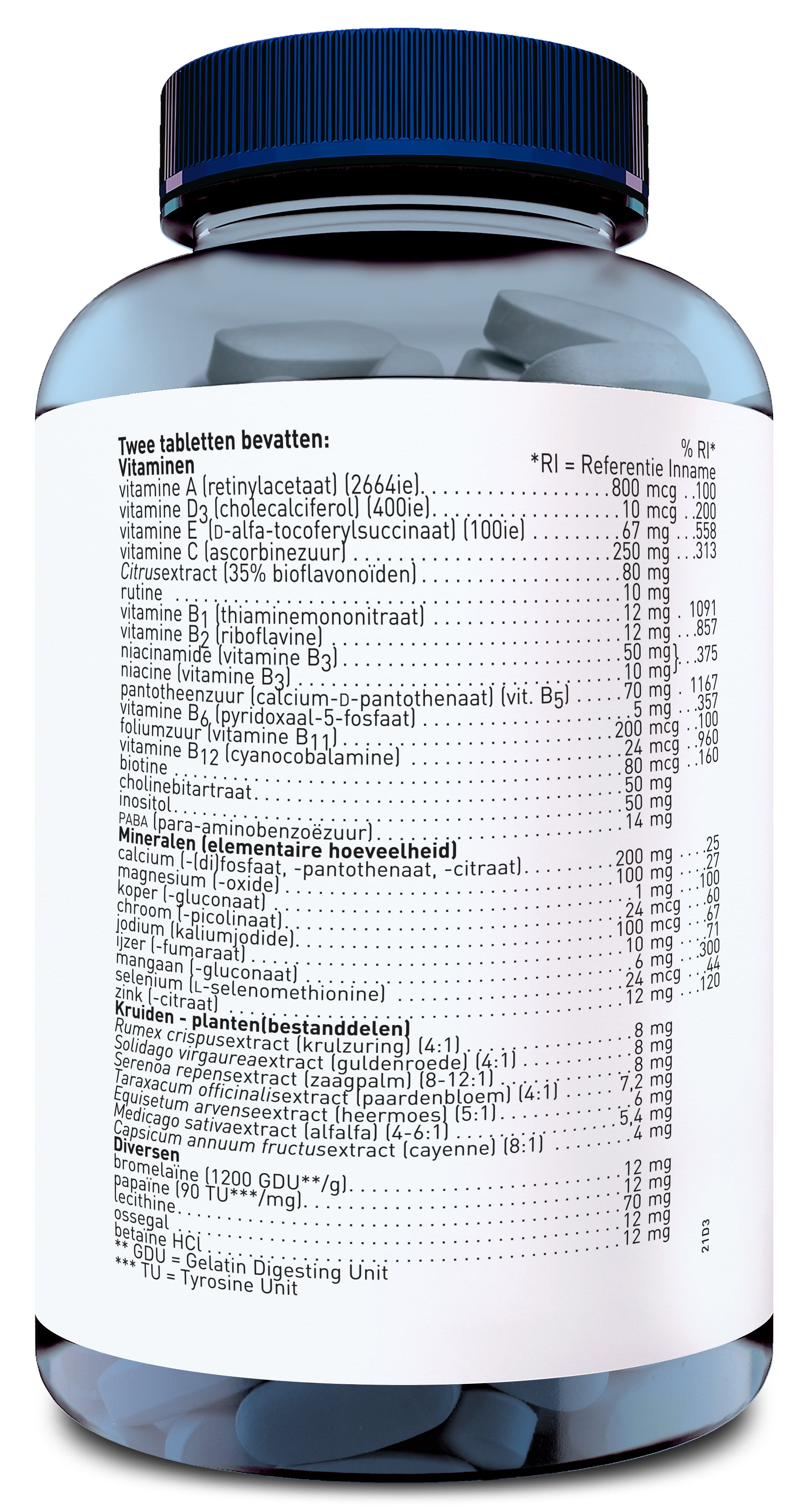 Orthica Multi 4 All multivitamin tablets in a bottle, showing the supplement packaging and tablets inside.