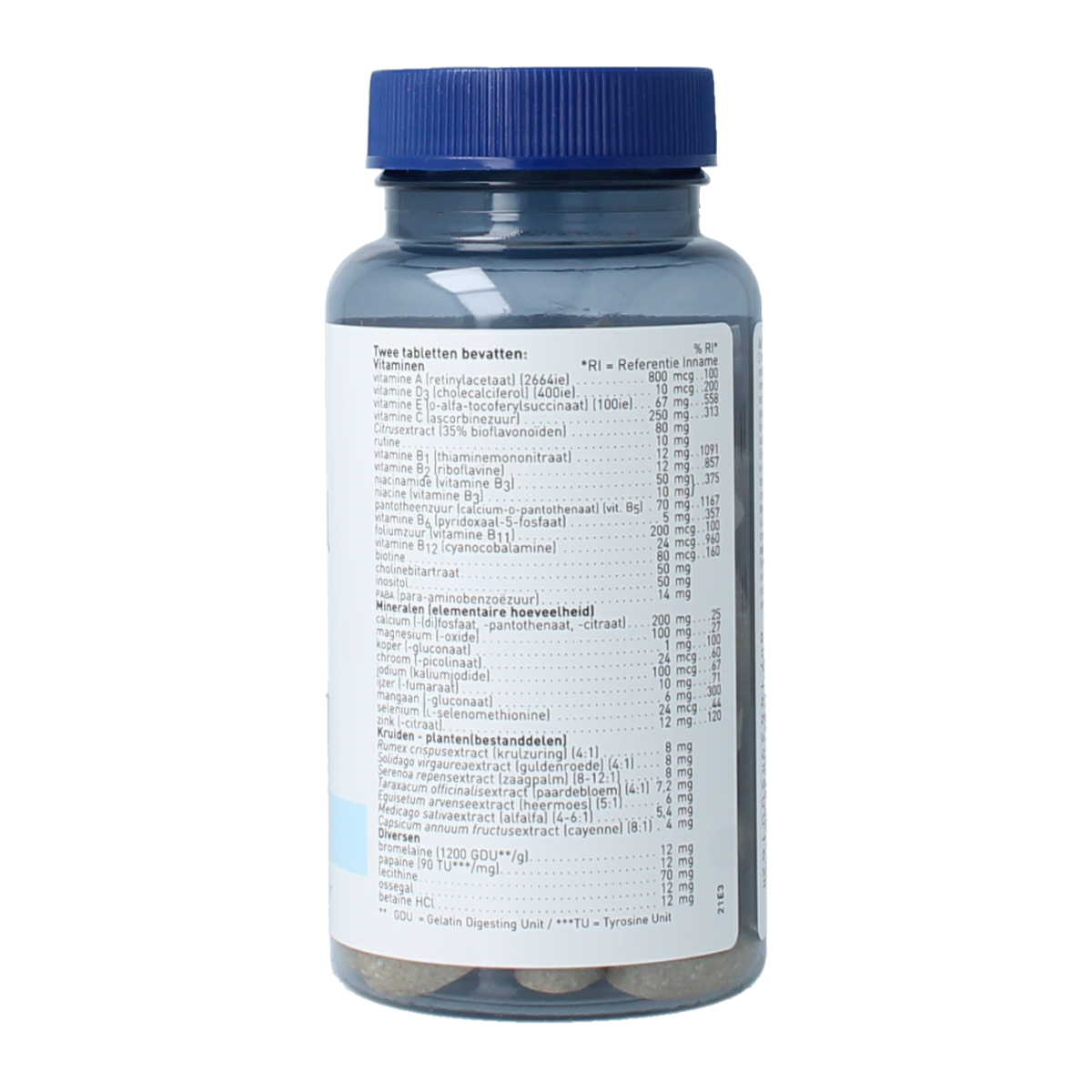 Orthica Multi 4 all vitamin supplement in a bottle with 60 tablets, showing the colorful packaging and tablets inside.