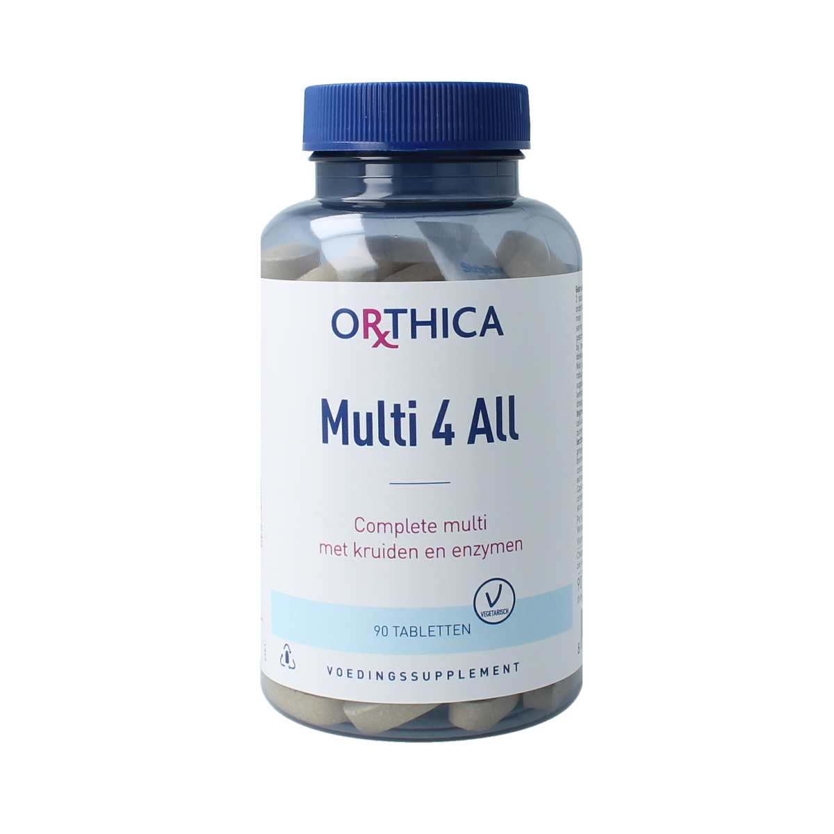 Orthica Multi 4 all vitamin multivitamin tablets, showing 90 tablets in a bottle.