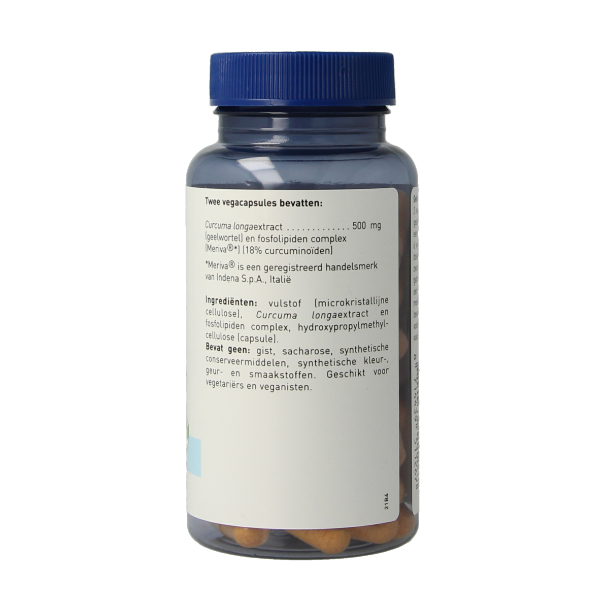 Orthica Curcuma vegetarian capsules in a bottle, herbal supplement for wellness, with turmeric root on the packaging.