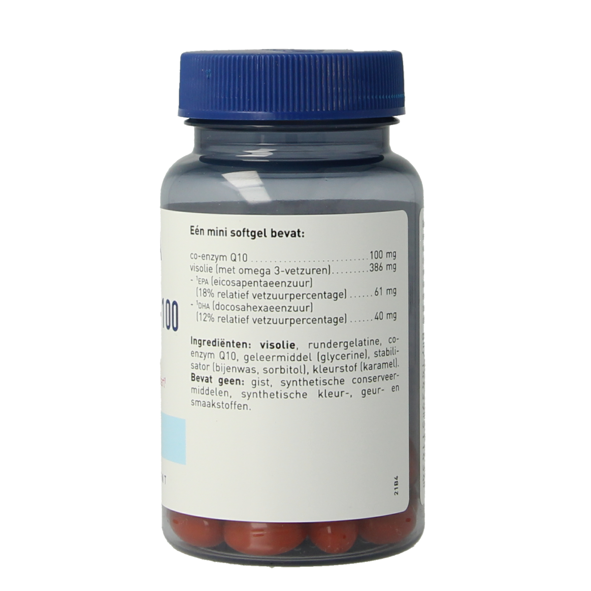 Orthica Co-enzym Q10 100mg softgels, dietary vitamin supplement in a blister pack, showing the softgel capsules.