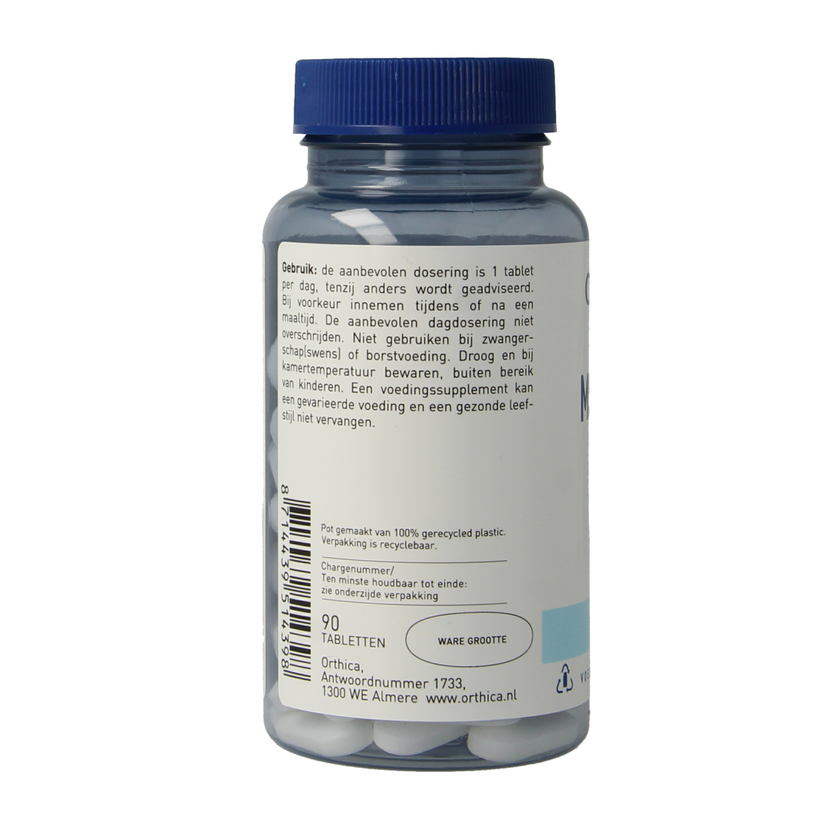Orthica MSM 1000 mineral tablets, 90 count, showing the supplement packaging and tablets in a natural setting.