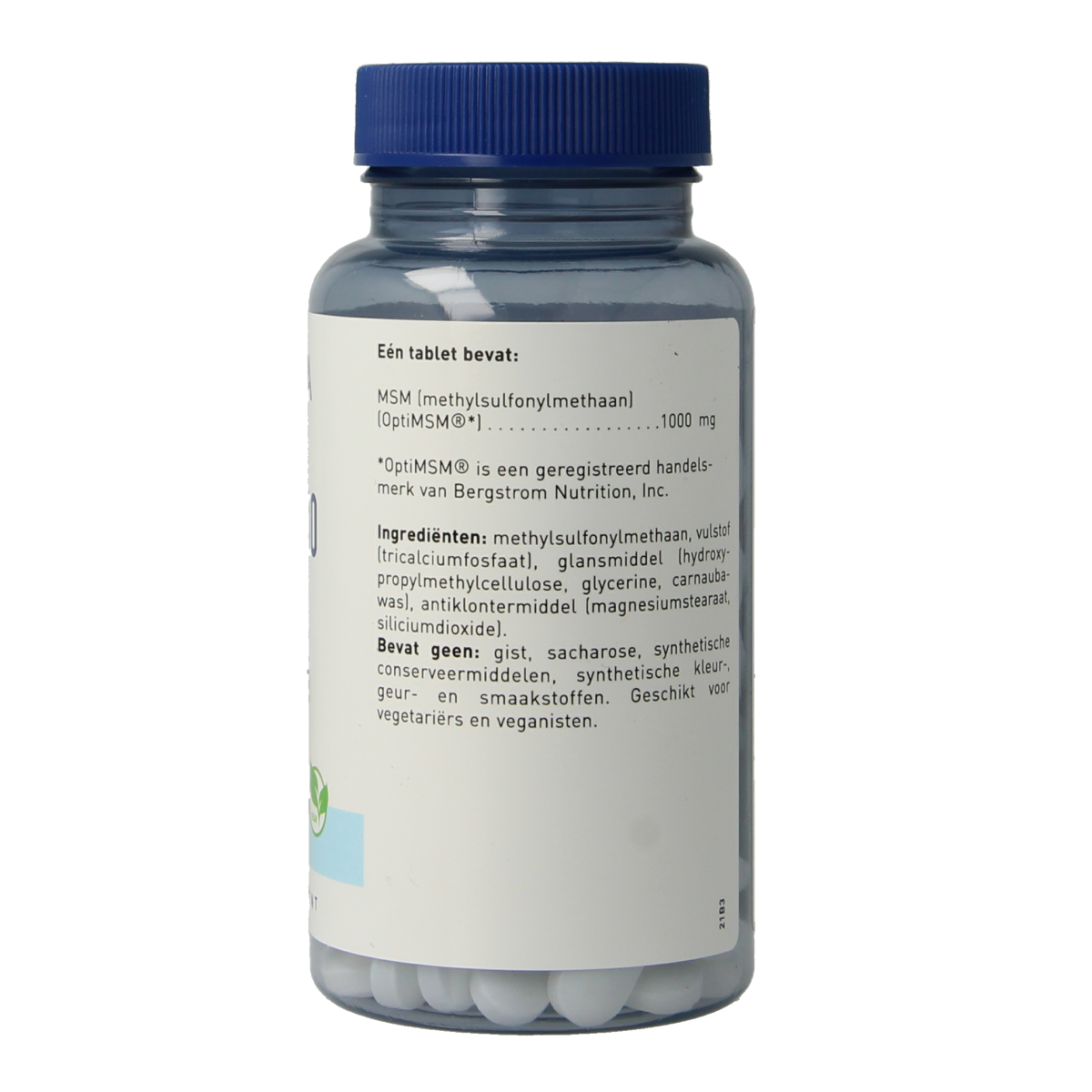 Orthica MSM 1000mg mineral tablets, 90 count, showing the supplement bottle with tablets inside.