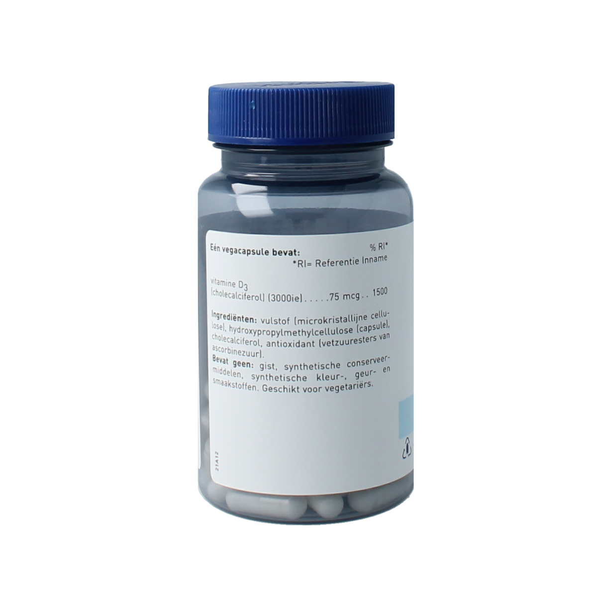Orthica Vitamin D-75 vegetarian capsules, dietary supplement for immune support, shown in a close-up image.