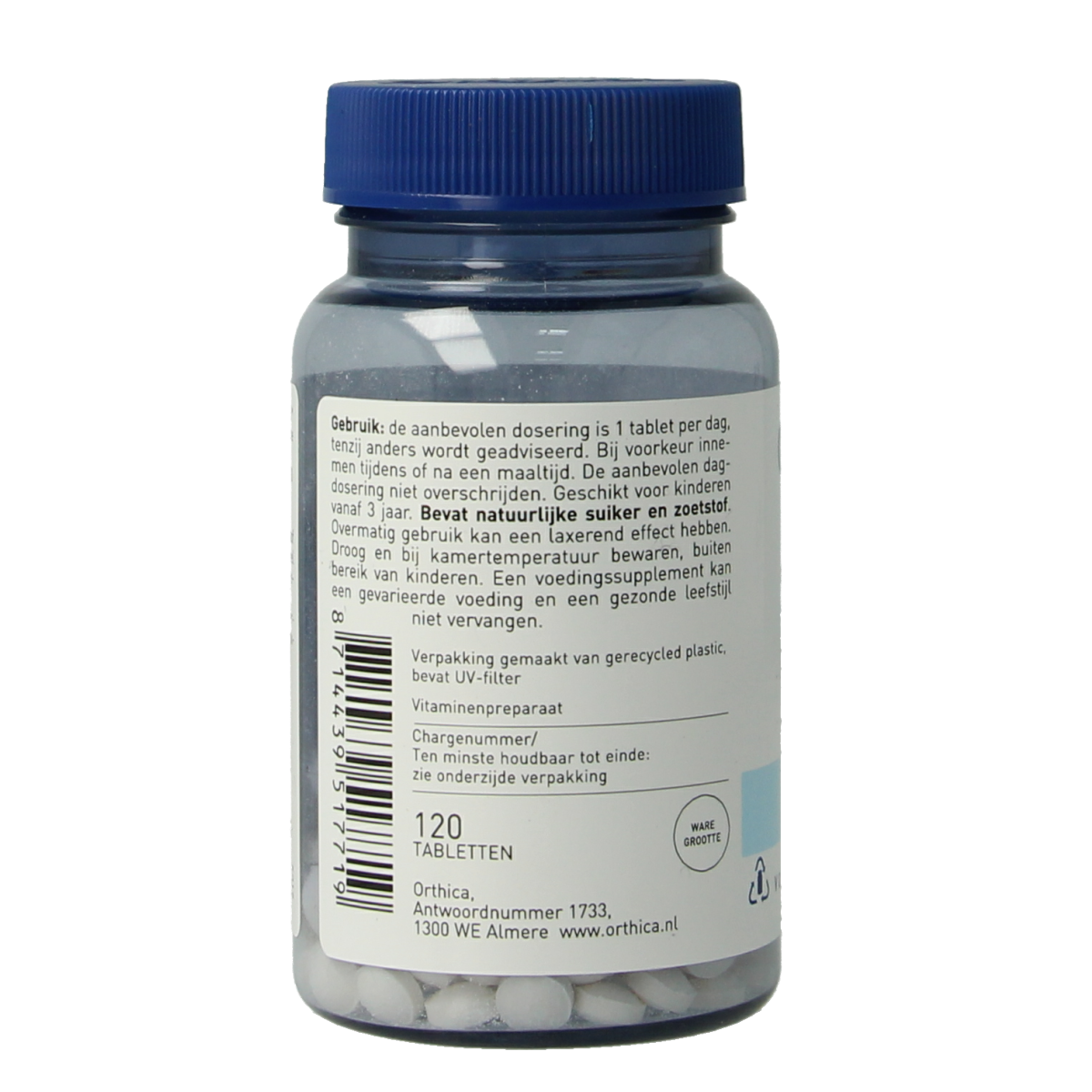 Orthica Vitamine D-10 supplement in a bottle with 120 tablets, natural health product for vitamin D support.
