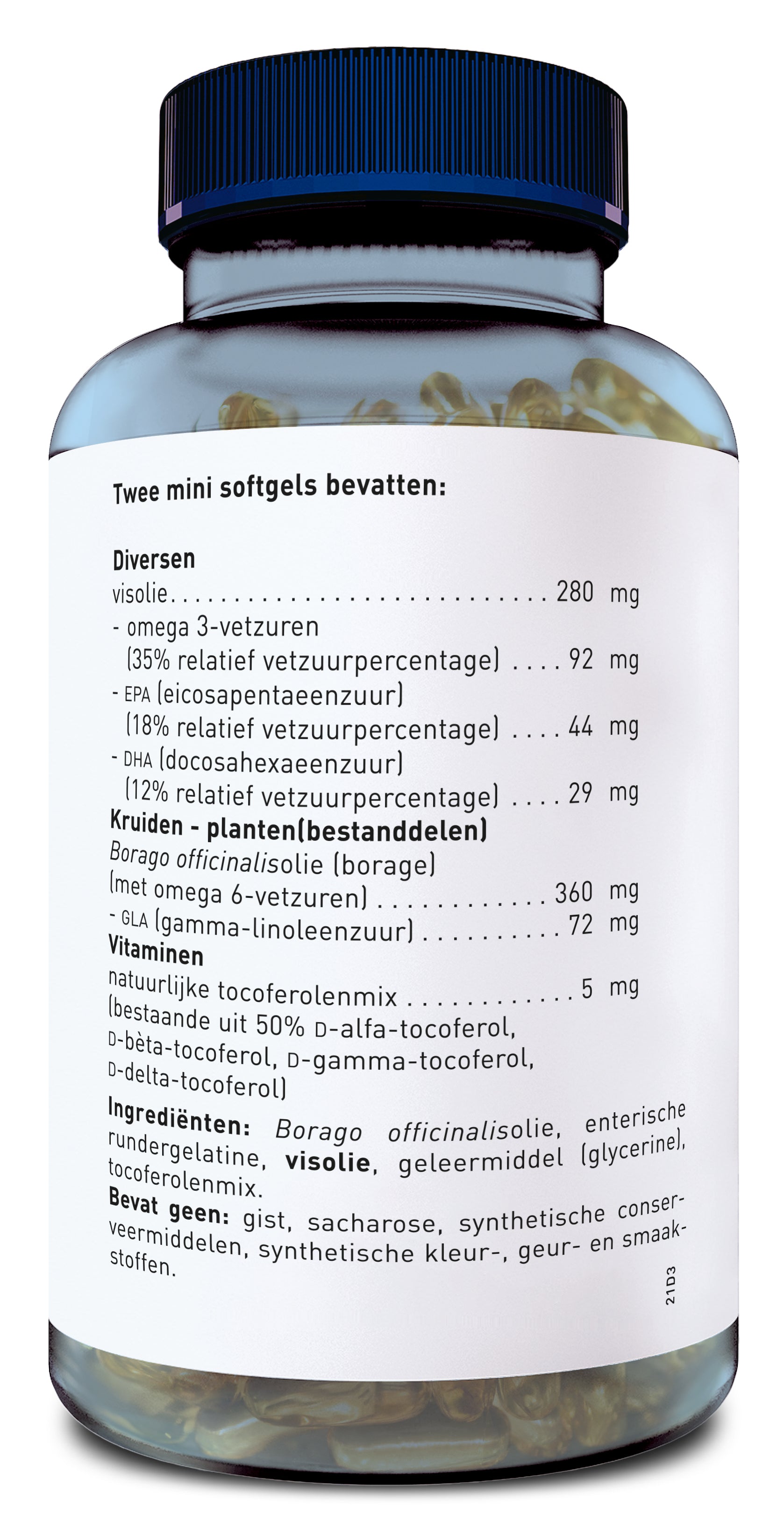 Orthica GLA & EPA softgels, dietary supplements, showing a bottle of Vetzuren omega-3 capsules with label and softgel capsules.