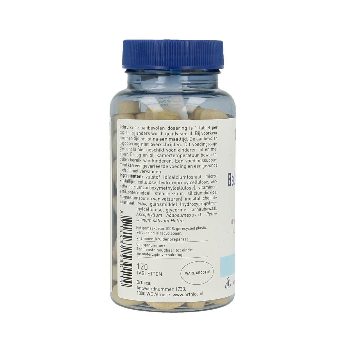 Orthica Balanced B50 & C multivitamin tablets, dietary supplement with B vitamins and vitamin C, in blister packaging.