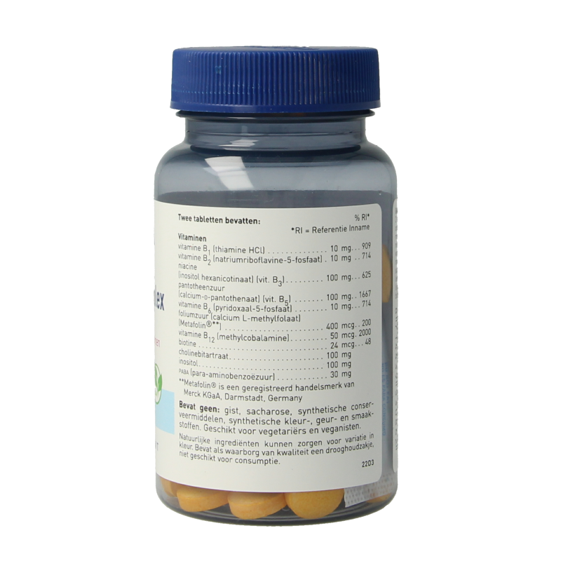 Orthica Co-enzym B Complex multivitamin tablets in blister pack, showing 60 tablets for supporting energy and nerve health.