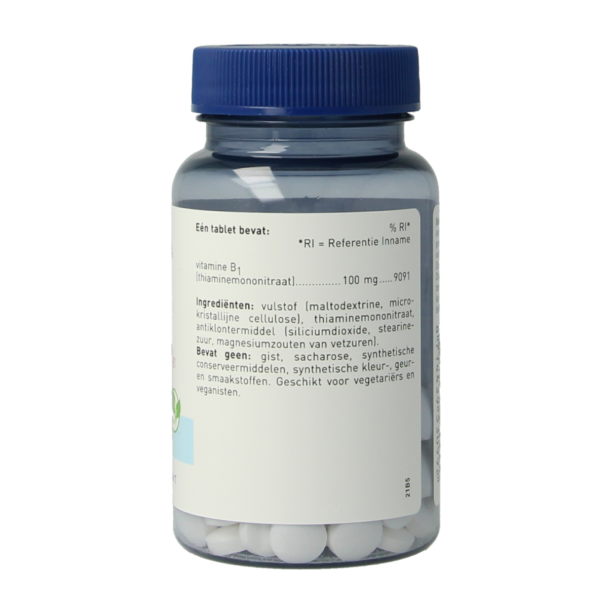 Orthica Vitamin B1 100mg tablets, 90 count, close-up of the bottle with tablets visible in the container.