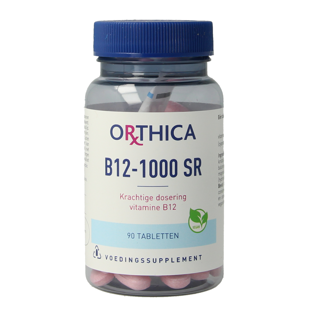 Orthica Vitamin B12 1000 SR supplement in blister pack with 90 tablets, designed for vitamin B12 support and energy boost.