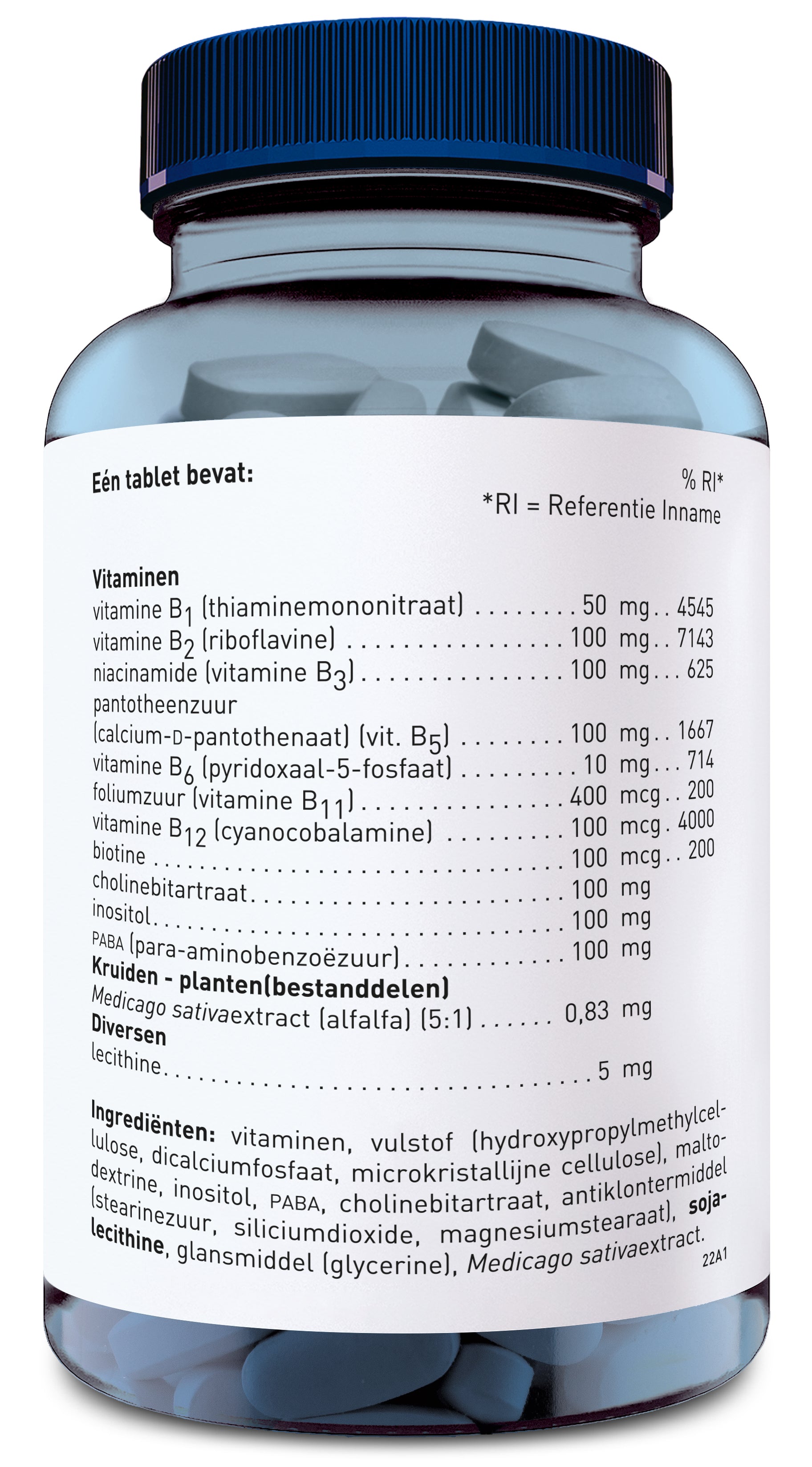 Orthica Vitamin B 100 SR multivitamin tablets, showing a bottle of dietary supplements with 120 tablets inside.