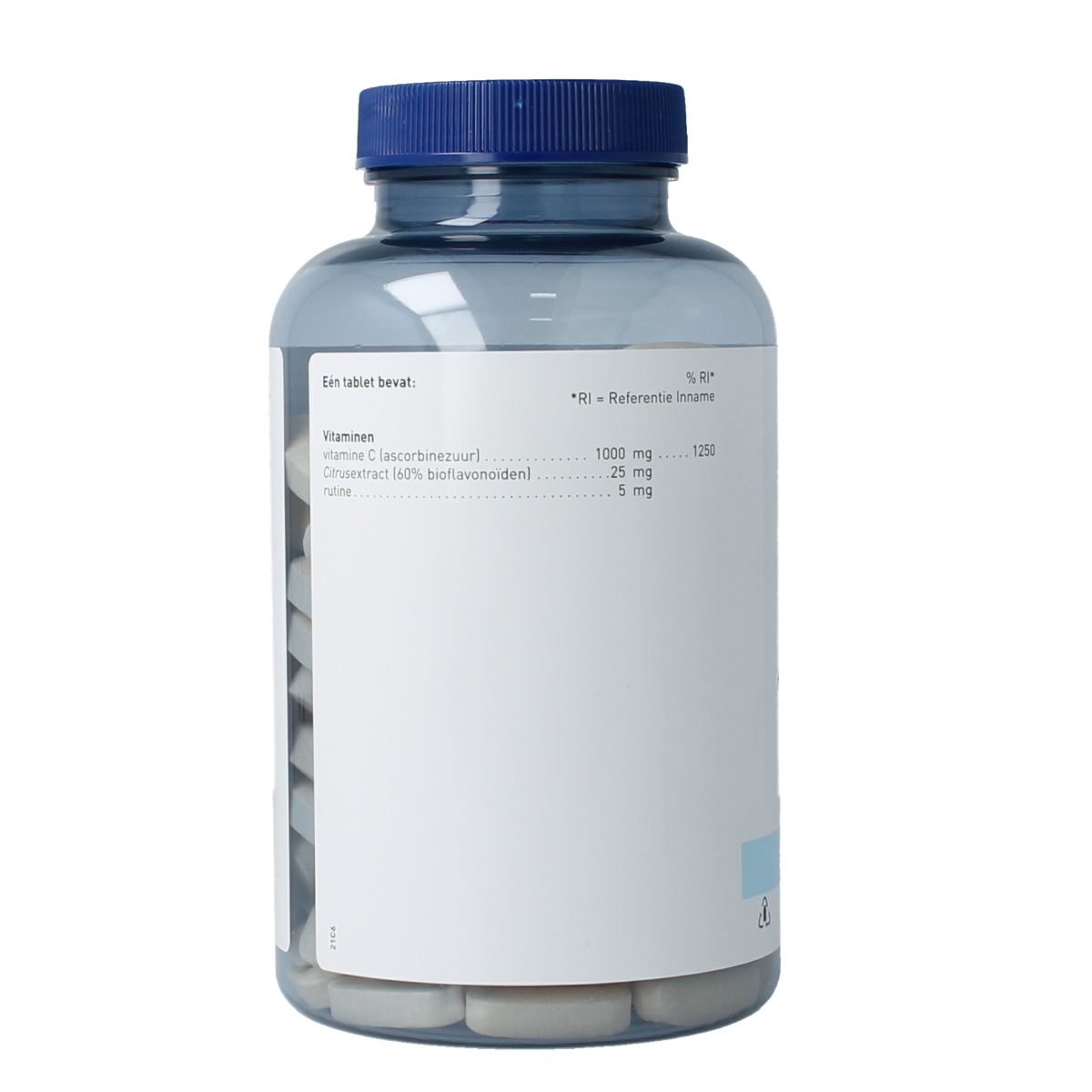 Orthica Vitamine C-1000 supplement bottle with 180 tablets, featuring the product label and packaging details.