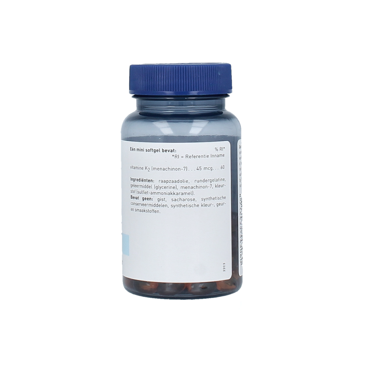 Orthica Vitamin K2 45mcg supplement bottle with 60 capsules, showing the product label and packaging.