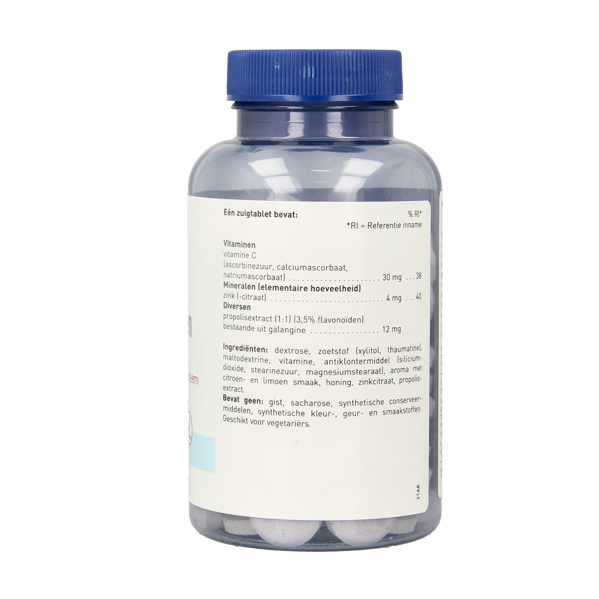Orthica Zink 90 zinc lozenges in a clear bottle, showing the mineral supplement designed for immune support.
