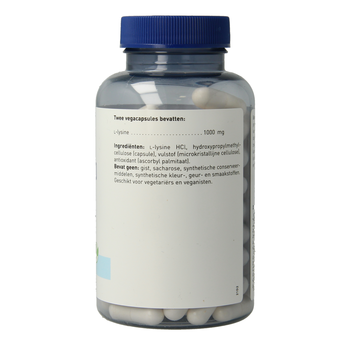 Orthica L-Lysine 500 amino acid capsules, 90-count, showing the supplement bottle and label for immune support.