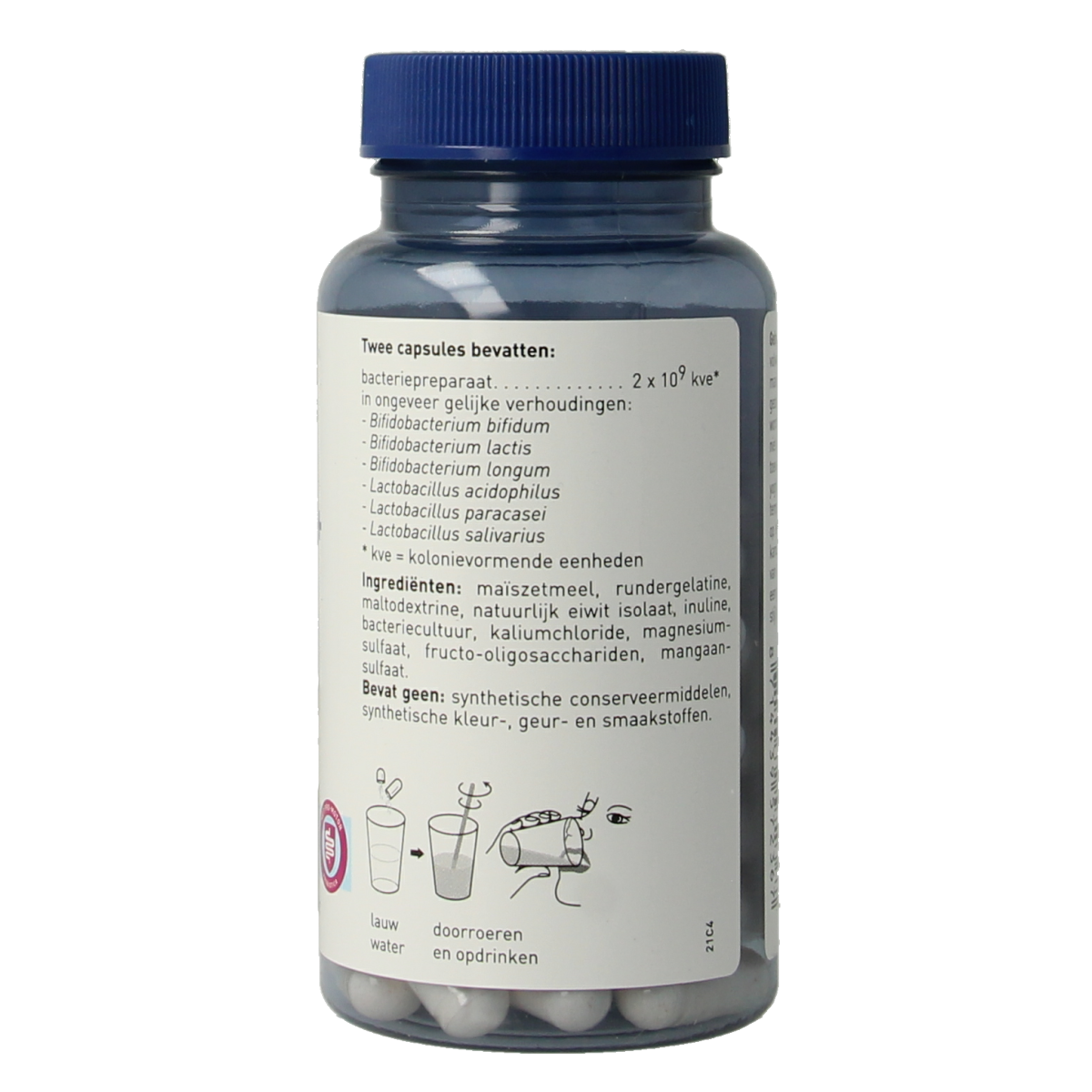 Orthica Orthiflor 50+ senior probiotic capsules with micro-organisms, 60-count bottle for digestive health support.