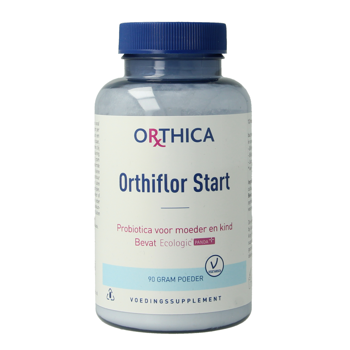 Orthica Orthiflor start 90g container of micro-organisms supplement, showing the product label and packaging.