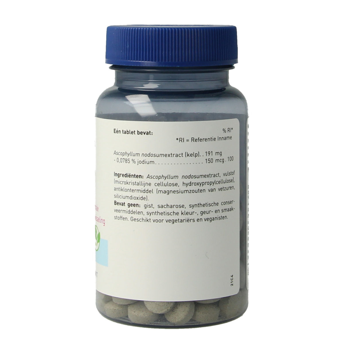 Orthica Kelp 150 mineral tablets, showing green kelp supplement in blister pack, natural seaweed source for iodine and minerals.