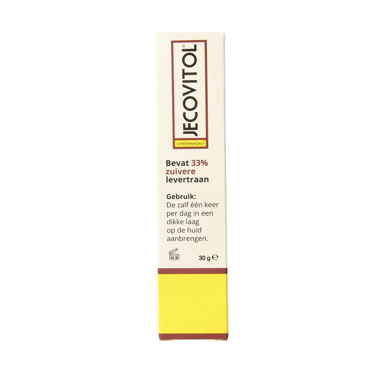 Jecovitol Levertraanzalf body care cream in a 30g tube, designed for nourishing and moisturizing the skin.