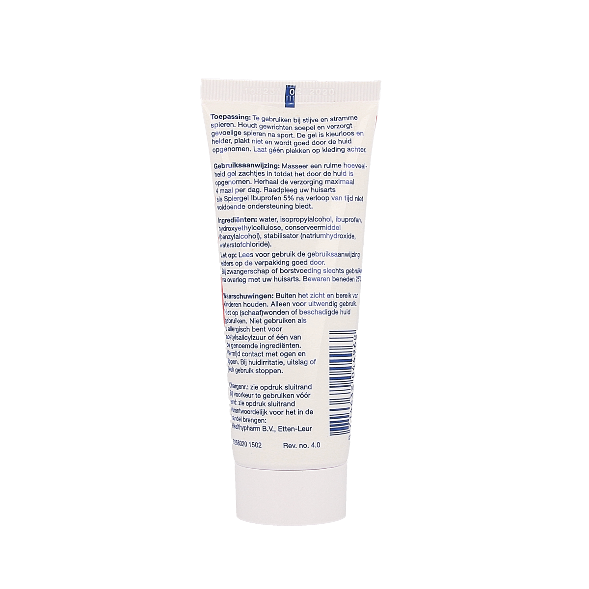 Healthypharm Ibuprofen gel 75ml for muscle and joint relief, with a smooth, easy-to-apply texture in a transparent tube.