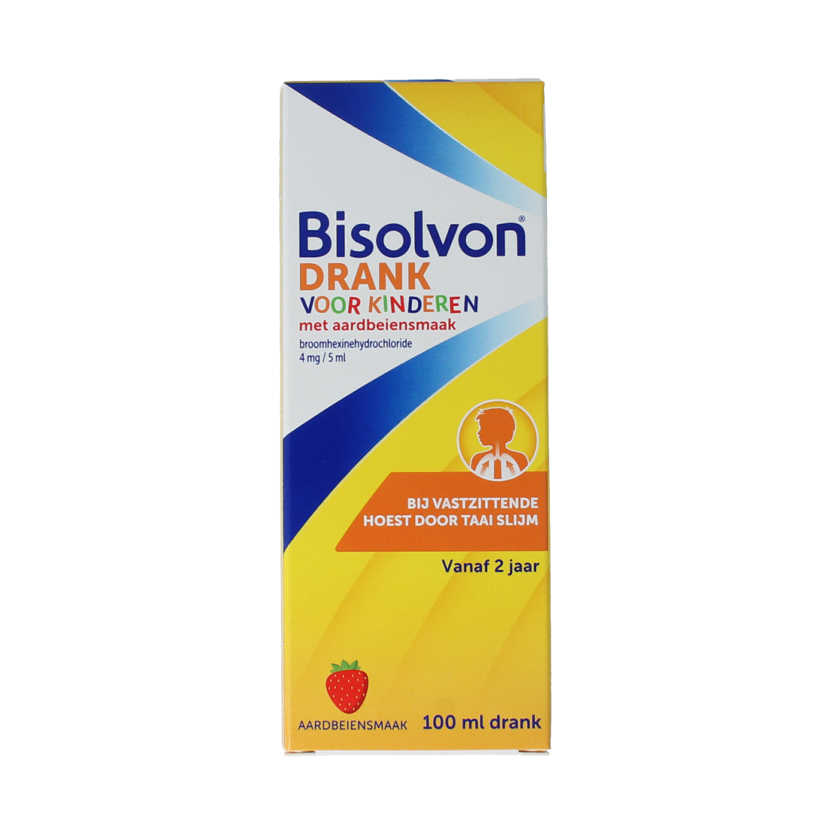Bisolvon Drank kind aardbei, 100ml, hoestsirop voor kinderen met aardbei smaak, in een heldere fles met roze en witte label
